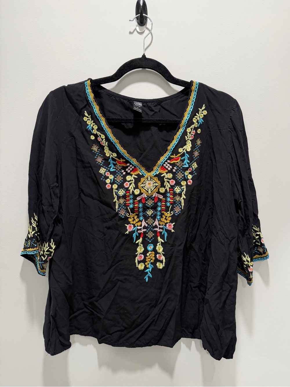 Black Embroidered V-Neck Tunic